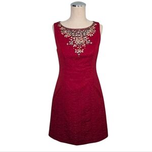 Moulinette Soeurs Red Cocktail Sheath Dress Embellished Neck 2